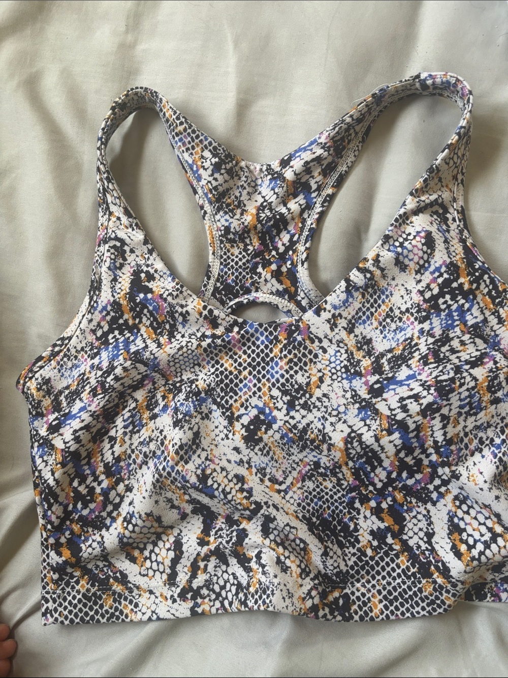 Printed Racerback Sports Bra - White Multi